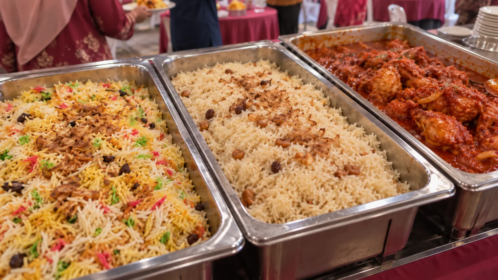 Dulang nasi briyani, nasi minyak dan ayam masak merah